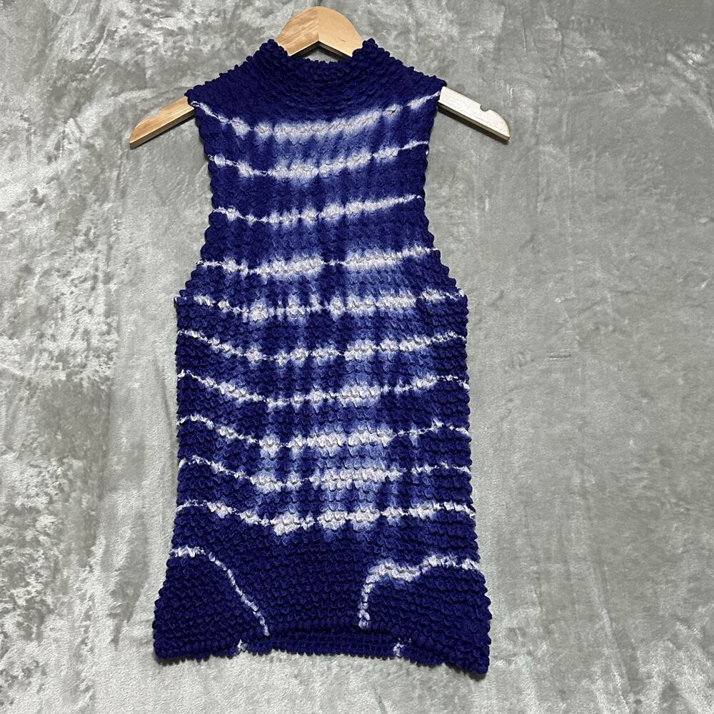 Vintage PS 3983 Popcorn Crinkle Tie Dye Top Womens OS Fits Most Blue 90s Stretch